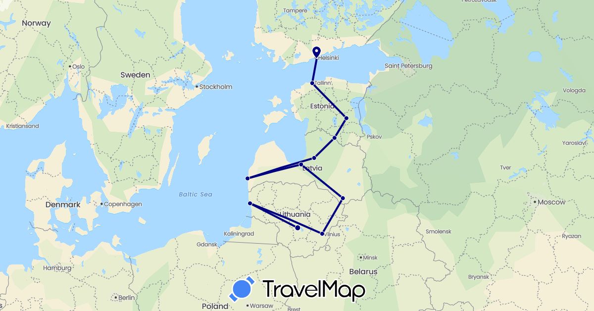 TravelMap itinerary: driving in Estonia, Finland, Lithuania, Latvia (Europe)
